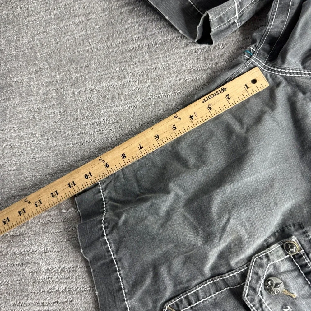 Rock Revival Cargo Shorts Mens Size 38 Gray Slim Fit Heavy Stitch Embroidered
